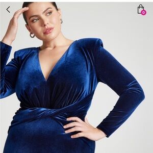 ELOQUII blue velvet tie waist gown